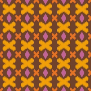 Ikat style medallions and crosses marigold on cinnamon | medium