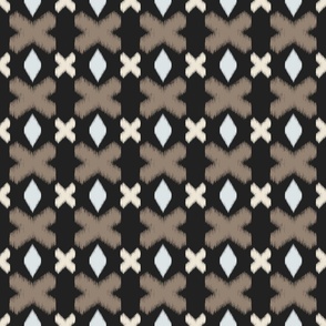 Ikat style medallions and crosses morel on black mountain | medium