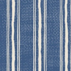 Rough Textural Stripe (Medium)  - Panna Cotta Cream on Blue Ridge Denim Blue (TBS102)