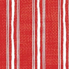 Rough Textural Stripe (Medium) - White on Ruby Red   (TBS102)