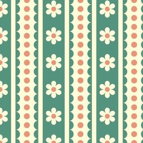 Feedsack Floral Stripe in Green and Coral