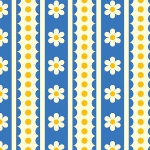 Feedsack Floral Stripe in Blue and Yellow
