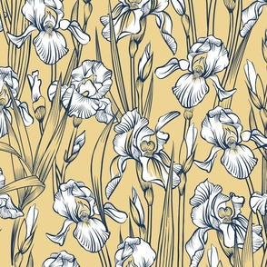 Toile Iris | Soft Creamy Gold #edd492 + Navy + White