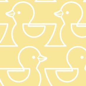 Rubber Duckie- Bathroom Wallpaper- Rubber Duck- Continuous Line Geometric Yellow Ducks- Kidult- White on Soft Pastel Yellow Background- Large