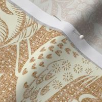 Victorian damask with kissing birds- cream on textured peachy beige - large scale /18" fabric // 24" wallpaper