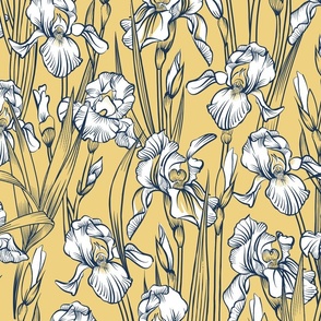 Toile Iris | Soft Creamy Gold #eed181 + Navy + White 