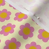 Extra small 60s Flower Power Daisy - pink on lemon chiffon light yellow - retro floral 