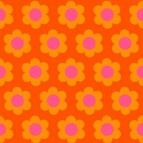 Extra small 60s Flower Power Daisy - light orange on tomato orange - retro floral