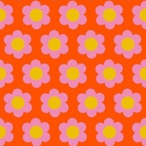 Extra small 60s Flower Power Daisy - pink on tomato orange - retro floral 