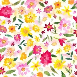 Watercolor Whimsy Pink Yellow Red Floral