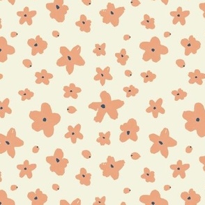 Apricot Peach Pink Cherry Blossoms Ditsy on Cream  Ditsy