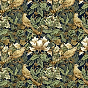 Winged Bouquet– Gold/Green on Black William Morris Wallpaper – New 
