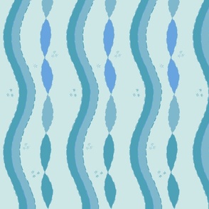 (M) Turquoise tones line drawing mending waves -on Light blue