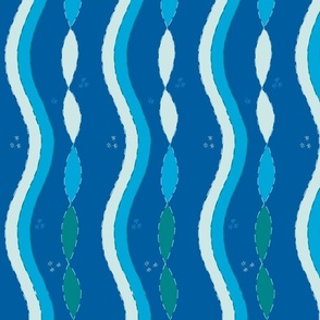(M) Ultra Steady Pantone palette hand-drawn mending waves -on dark blue