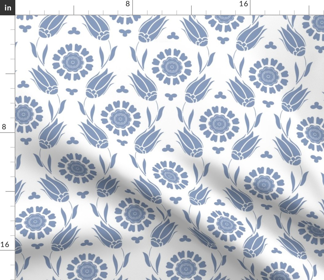  Turkish Art Inspired Tulip Floral in Pale Blue & White (Med/Large)