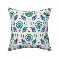 Large Turkish Art Inspired Tulip Floral in Cream & Teal
