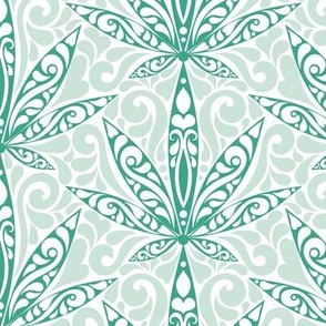 Weed Garden // Marijuana Leaf Damask in Turquoise and Teal