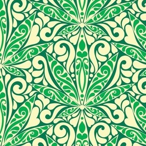 Weed Garden // Marijuana Leaf Damask in Bright Green on Emerald Green Background