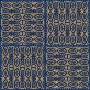 (XL) Baroque Blues Elegant Geometric Abstract with Blue Rope Border