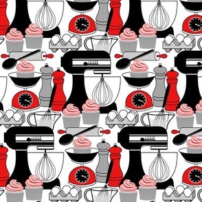 Baking Cupcakes - Red, Black, White and Gray // V1 // Kitchen Decor // Small Scale - 1000 DPI