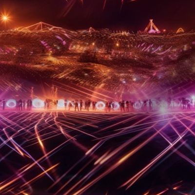 Pink and Golden Burning Man Laser Lightshow Magic Stripes