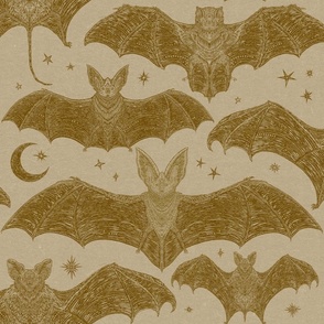 Hand Drawn Bats on Kraft Paper Sepia Toned