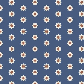 Geometric Flowers Shapes in Blue and Off White