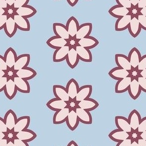 Geometric Shape Abstract Flowers  in Pink and Blue