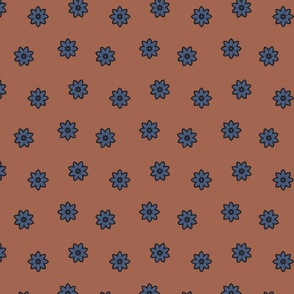 Scattered Geometric Flowers Shapes in Brown and Blue