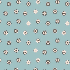 Scattered Geometric Flowers Shapes in Muted Light Blue