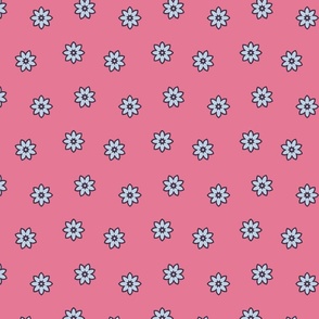 Scattered Geometric Flowers Shapes in Pink and Light Blue