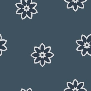 Simple Flowers Tossed and Scattered on Dark Blue