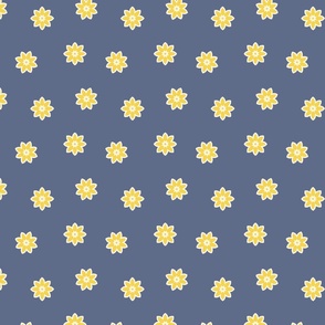 Scattered Geometric Flowers Shapes in Blue and Yellow