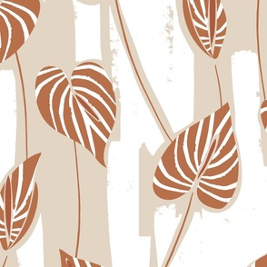 large tropical painterly abstract anthurium - warm beige and earthy terracotta brown