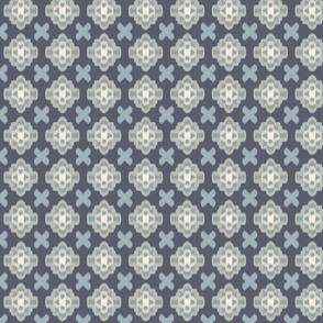 Ikat style medallions and crosses grayish blue | small