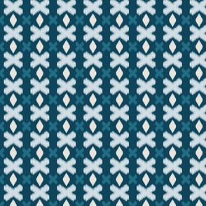 distressed Ikat medallions and crosses on dark blue | small