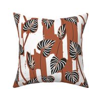 medium tropical painterly abstract anthurium - rust terracotta brown black and white monochrome
