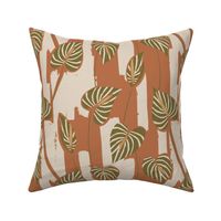 medium tropical painterly abstract anthurium - terracotta brown and olive green