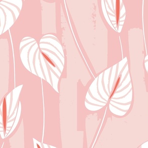 Large tropical painterly abstract anthurium - romantic pastel coral pink