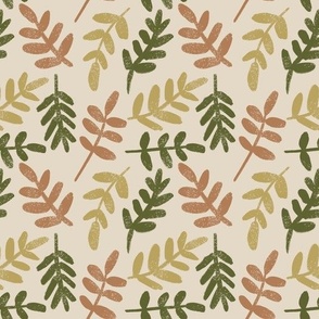 Beige & Green Leaves - Organic Print