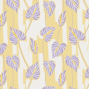 medium tropical painterly abstract anthurium - pastel yellow and lavender purple