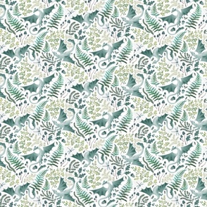 Forest dragons green on white extra small