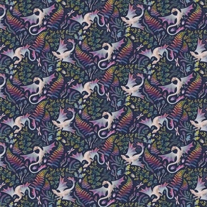 Forest dragons rainbow colous on navy blue extra small