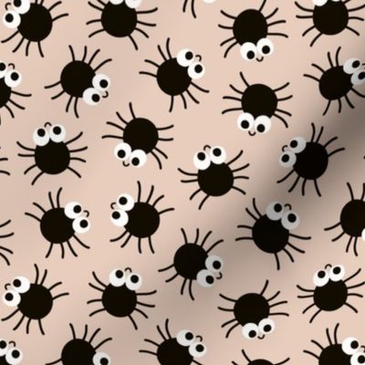 Spooky Spiders / medium scale / light brown playful Halloween animal pattern with cute spiders for kids