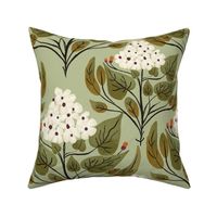 Hydrangea Florals and Leaves Light Green Cream Large
