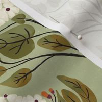 Hydrangea Florals and Leaves Light Green Cream Medium