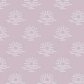 Minimalist sunset - summer beach sun and waves surf sea theme white on moody pastel lilac purple