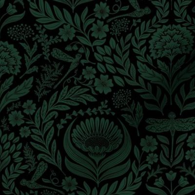 Victorian Floral Damask - black green