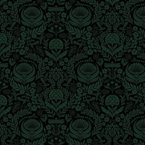 Victorian Floral Damask - black green