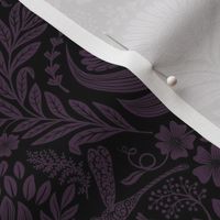 Victorian Floral Damask - black purple